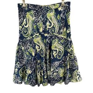 Bob Mackie Y2K 90s Skirt Size 8 Blue Paisley Silk Pull On Forest Fairy Boho Chic